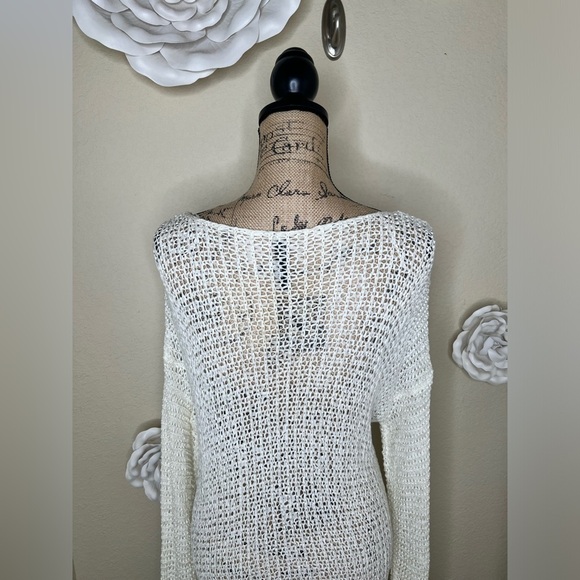 NTM: Entro Open Weave Knit Crochet Layered Lace Cream Tunic Sweater Sz M - Picture 11 of 16
